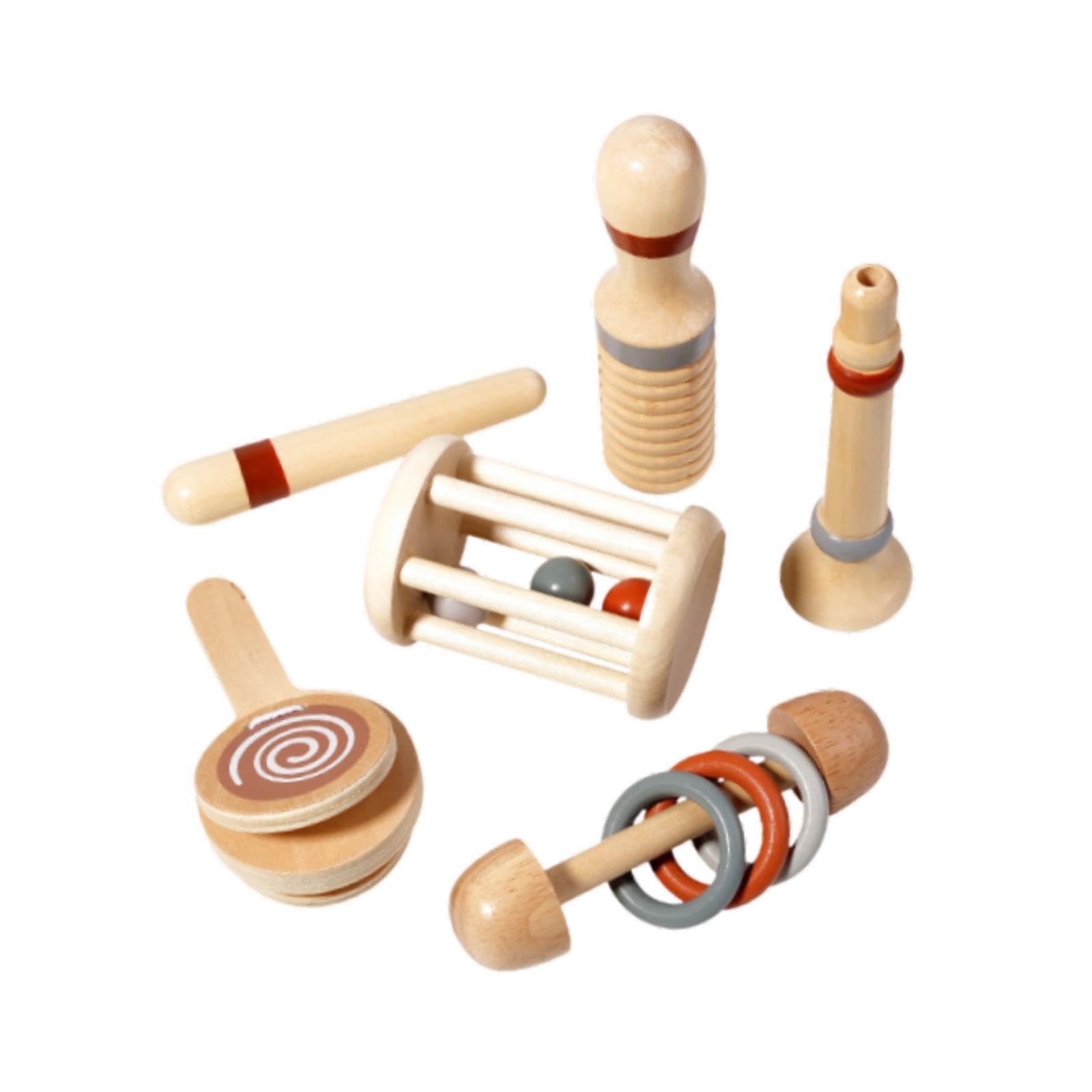 Trendivibe 5X Wooden Baby Toys Wood Rings Rattle Hand Wooden Rattles For Ages 612 Month| Baby Learning Toy | Infant Activity To