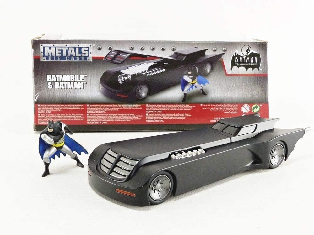 DC Comics 1:24 Batman Animated Series Batmobile Die-cast Car with 2.75'' Batman Figure, Toys for Kids and Adults,Black