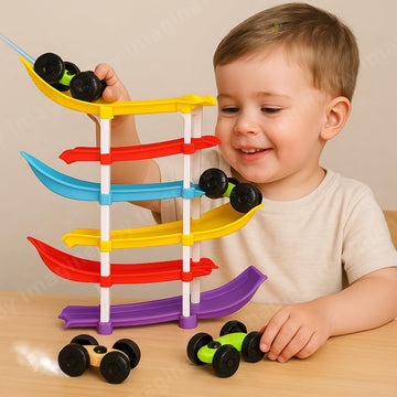 Toy Imagine 6-Level Racer Ramp Track Toy For Kids | 6 Colorful Ramps & 4 Mini Cars | Montessori Educational Vehicle Toy For Todd