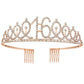 16Th Birthday Tiaras And Crowns For Women Girls, Birthday Decorations Rose Gold Sash Crystal Tiara Party Supplies