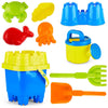 PREXTEX 10 Piece Beach Sand Toys Set for Kids - Bucket with Sifter, Shovel, Rake, Watering Can, 5 Animal and Castle Sand Molds f