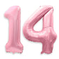 40 Inch Pink 14 Balloon Numbers, Large Number 14 Balloons Pink Foil Number Balloons, Light Pink 14th Mylar Birthday Balloons for