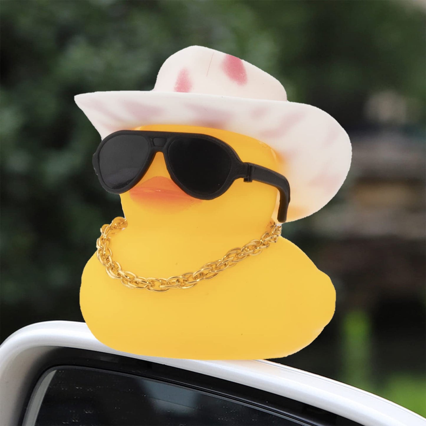 Wonuu Car Rubber Duck, Yellow Duck Decoration Dashboard With Sun Hat Swim Ring Necklace Sunglasses For Car Dashboard Decorations, Pink White Cowboy Hat-Pink