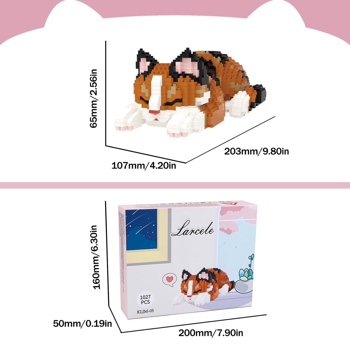 Larcele Micro Building Blocks Set, Diy Mini Building Toy Bricks For Age Over 12 Years, 1027 Pieces Kljm-05 (Tortoiseshell Cat)