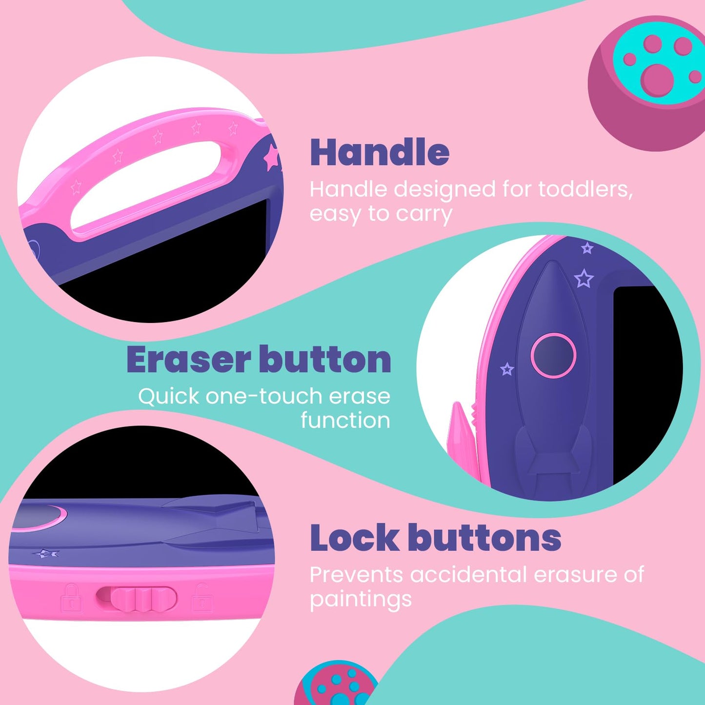 Lcd Kids Drawing Tablet, Guyucom Colorful Doodle Board For Toddler 3 4 5 6 Years Old, Writing Tablet Bluey Educational Toy Travel Essentials, Christmas Birthday Gift Presents For Boy/Girl(Purple/Pink)