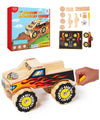 DIY Wooden Monster Truck Building Kit - Stem Toys for Kids Age 4-7 - Wood Crafts with Stickers