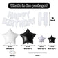 Happy Birthday Balloons Banner, White Happy Birthday Foil Balloons 16 Inch Mylar Foil Letter Balloons With 8 Pcs Black White Sta