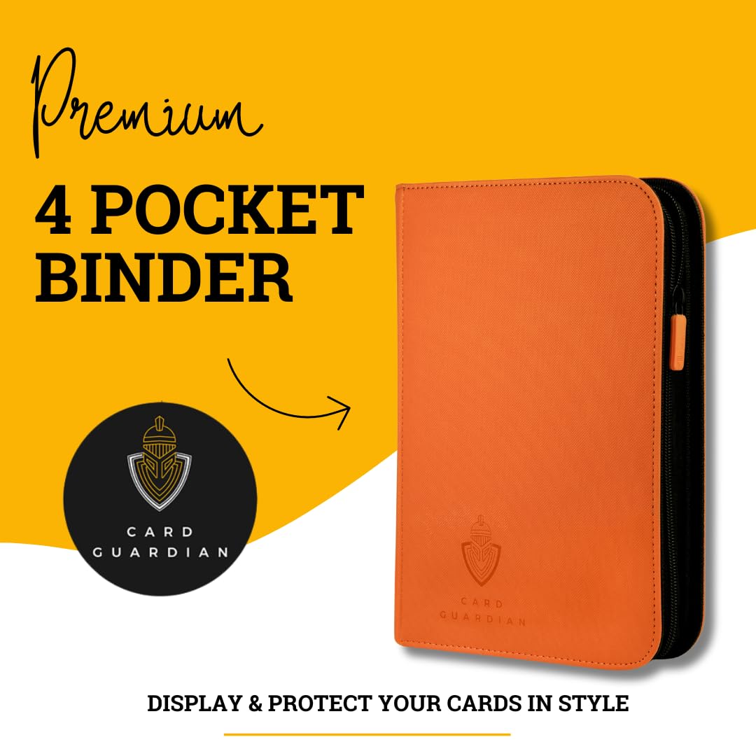Card Guardian - 4 Pocket enhanced Binder for 160 Cards (Orange) | Zipper Closure and Side Loaded Pockets | Compatible with Trading & Sports Cards including Magic the Gathering  Yugioh  Baseball Cards