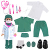 Msyo Doll Doctor Outfits And Medical Kit Accessories For 18 Inch Fashion Dolls, Includes White Coat, Green Scrubs, Doctor Surgic