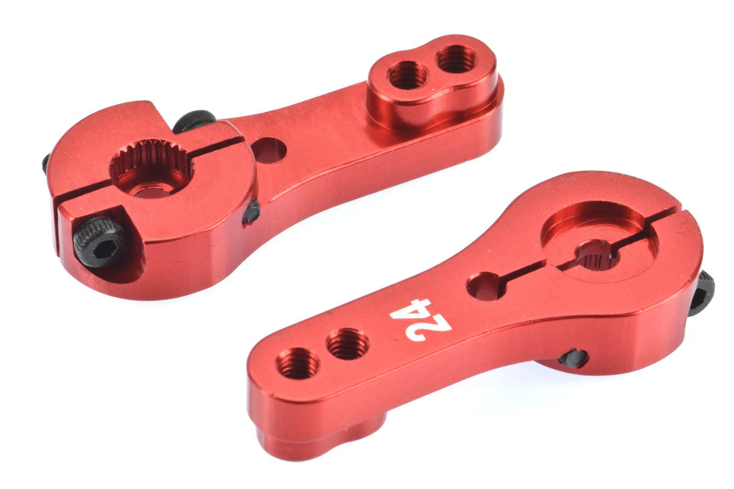 Apex RC Products 24T for Hitec Red Aluminum Dual Clamping Servo Horn -2 Pack #8011