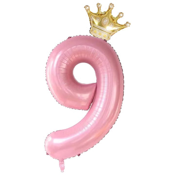 9 Number Balloon Pink 40 Inch Big Foil Crown Helium 9Th Balloons For 9 Year Old Boy Girl Birthday Party Decorations Wedding Anni