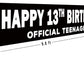 Large Happy 13Th Birthday Banner, Official Teenager Banner, 13 Years Birthday Sign Banner Black And White, 13Th Birthday Party S