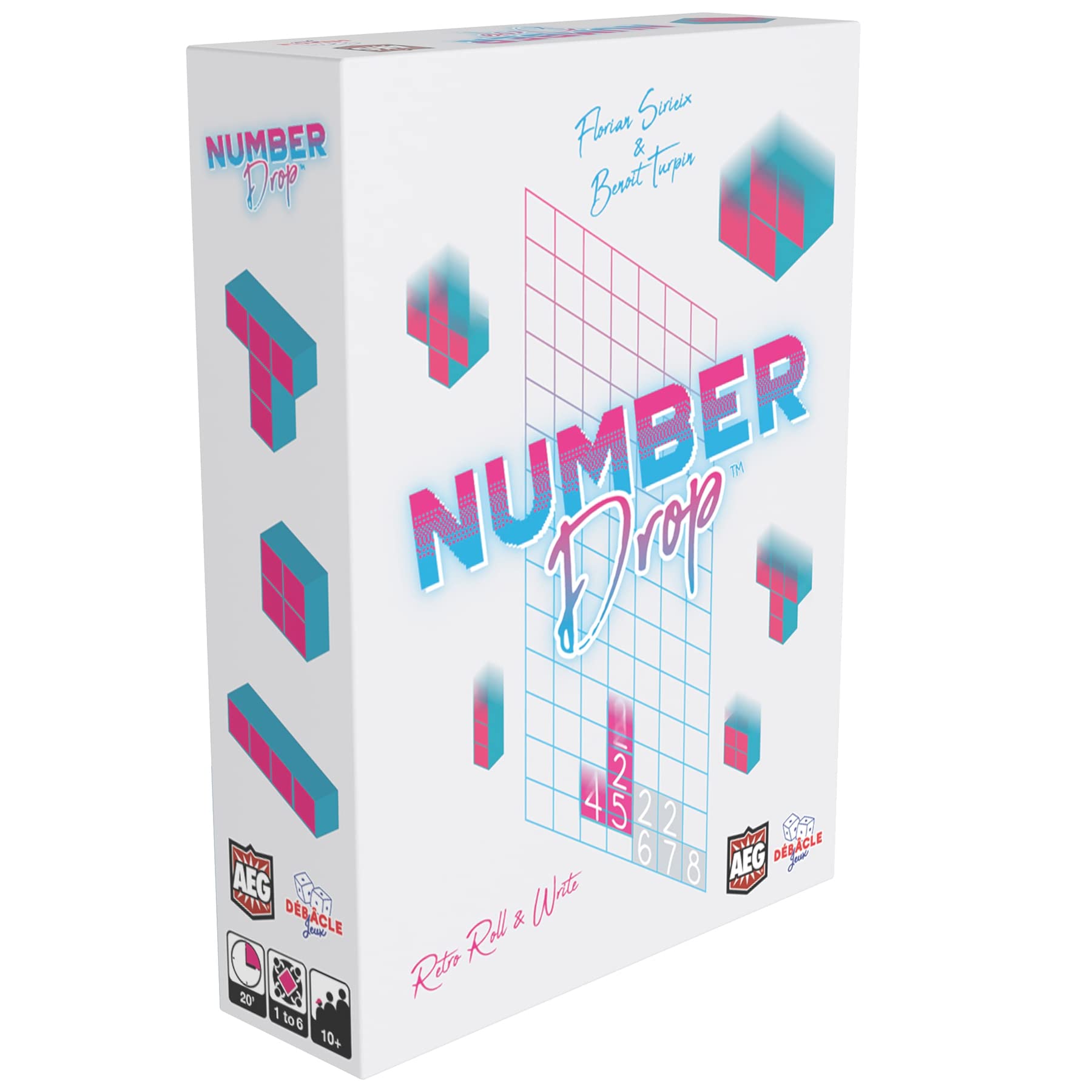 Aeg Number Drop - Retro Roll & Write, Video Game Theme, Polyomino, Ages 10+, 1-6 Players, 20 Min