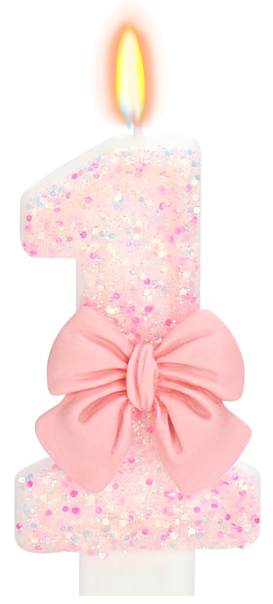 ElekFX Birthday Candle for Cake, 1 Candle - Pink Glitter with Bowknot, 2.76 inch Happy Birthday Candle, Cake Topper Decoration f