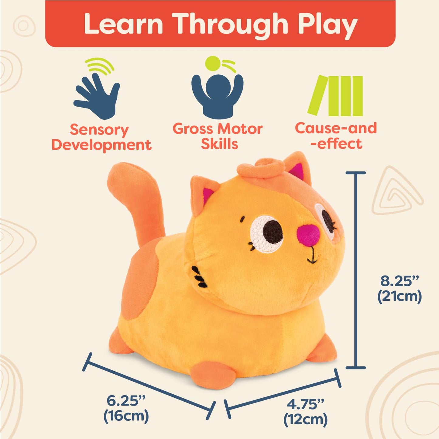 B. Toys - Plush Crawling Toy Cat - Interactive Plush Cat – Stuffed Animal – Washable Tummy Time Meowing Plush Toy With Movement & Sounds- Toys For Babies, Toddlers – 1 Year +