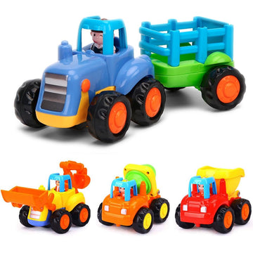 Yiosion Push and Go Friction Powered Cars Construction Vehicles Toy Set Tractor Bulldozer Mixer Truck Dumper for 1 2 3 Year Old 