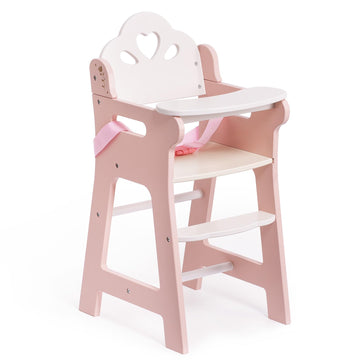 Robotime Baby Doll High Chair, Pretend Play High Chair With Safety Belt And Footrest, Wooden Baby Doll Accessories, Baby Doll Fu