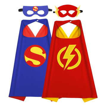 Riorand Kids Superhero Capes And Masks, Ideal For Boys And Girls Cosplay,Birthday Party,Christmas,Halloween Dress Up Orange+Blue
