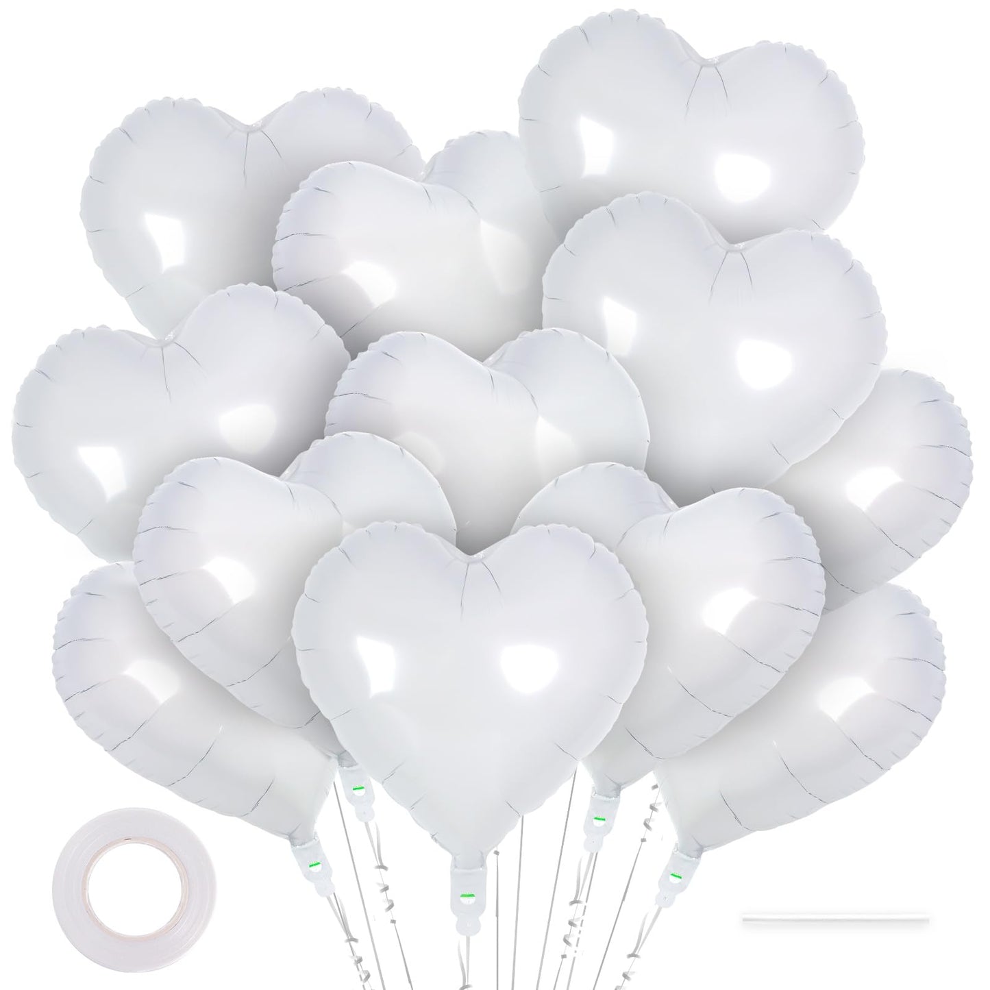 12 Pcs White Heart Balloons,18 Inch Heart Foil Balloons Love Balloons Valentine Balloons For Birthday Party Wedding Engagement P