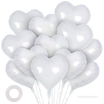 12 Pcs White Heart Balloons,18 Inch Heart Foil Balloons Love Balloons Valentine Balloons For Birthday Party Wedding Engagement P