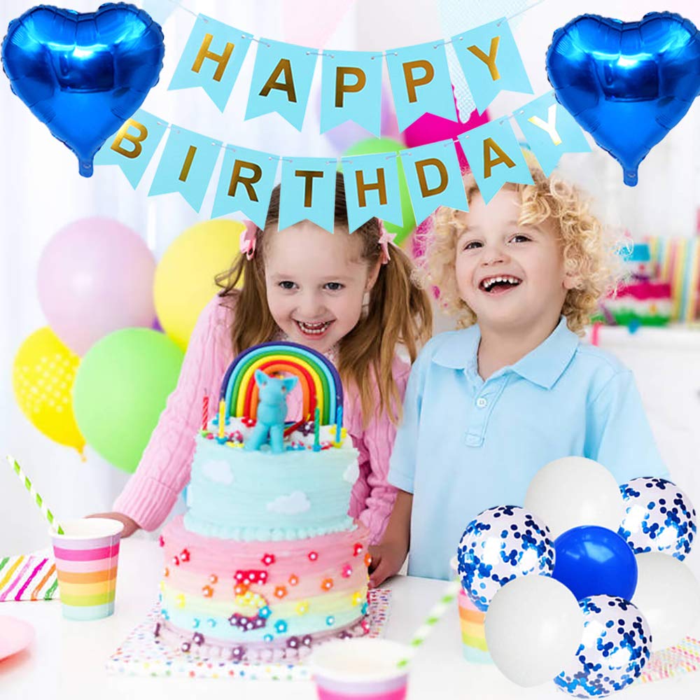 Huture 7 Birthday Party Supplies Blue Number 7 Foil Balloon Happy Birthday Banner Kit 7Th Birthday Decoration White Blue Latex C
