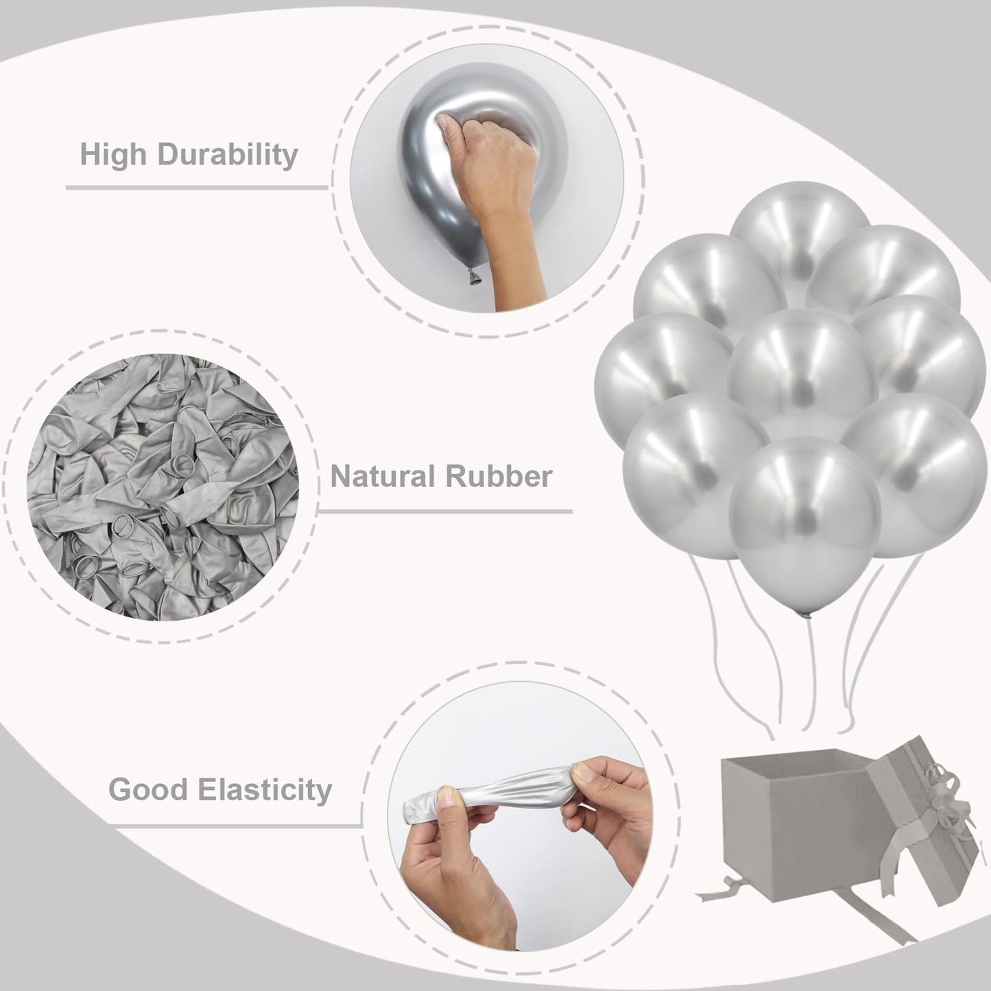 Silver Balloons In Different Sizes 5 10 12 18Inch-134Pcs Metallic Chrome Silver Balloons For Garland Arch