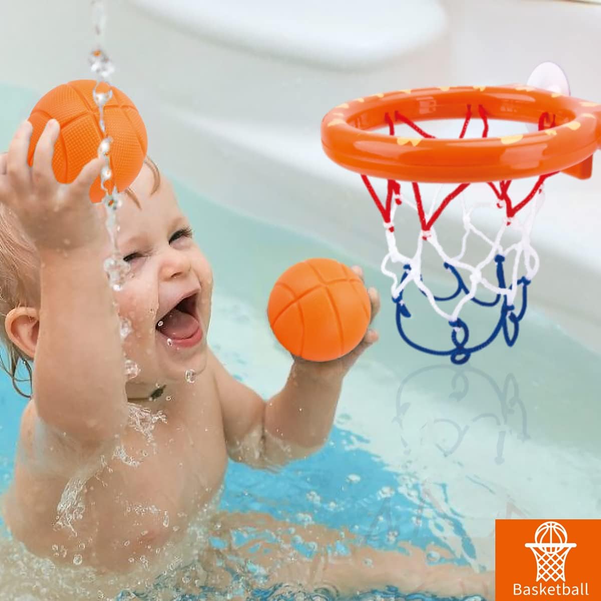 Bath Toys Playset, Fun Basketball Hoop & Balls, Bathtub Pool Shooting Game & Fishing Game, Sensory Suction Cup Spinner Spinning Top Baby Toy, For Little Boys Girls Kids Toddlers