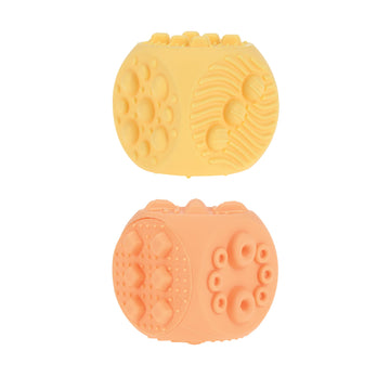 Nuby Silicone Block Poppers - (2-Pack) Interactive Baby Block Toy For Babies 10+ Months - Yellow And Orange