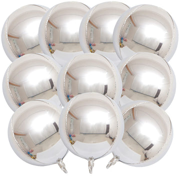 Kalor 10 Pcs 22 Inch Silver Mylar Balloons, Large 4D Giant Round Foil Balloon Big Mirror Metallic Balloons For Birthday Party Baby Shower Gender Reveal Supplies