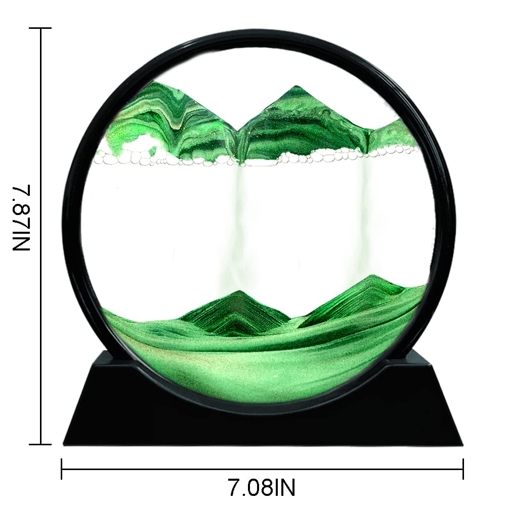 Muyan Moving Sand Art Picture Sandscapes in Motion Round Glass 3D Deep Sea Sand Art for mature-themed Kid Large Desktop Art Toys (7 Inch  Green)