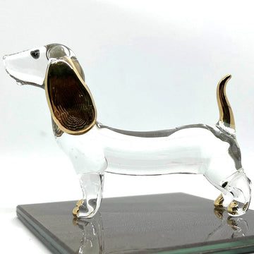 Sansukjai Dachshund Miniature Figurines Dog Animals Hand Blown Glass Art Gold Trim Collectible Gift Decorate (Clear Violet)