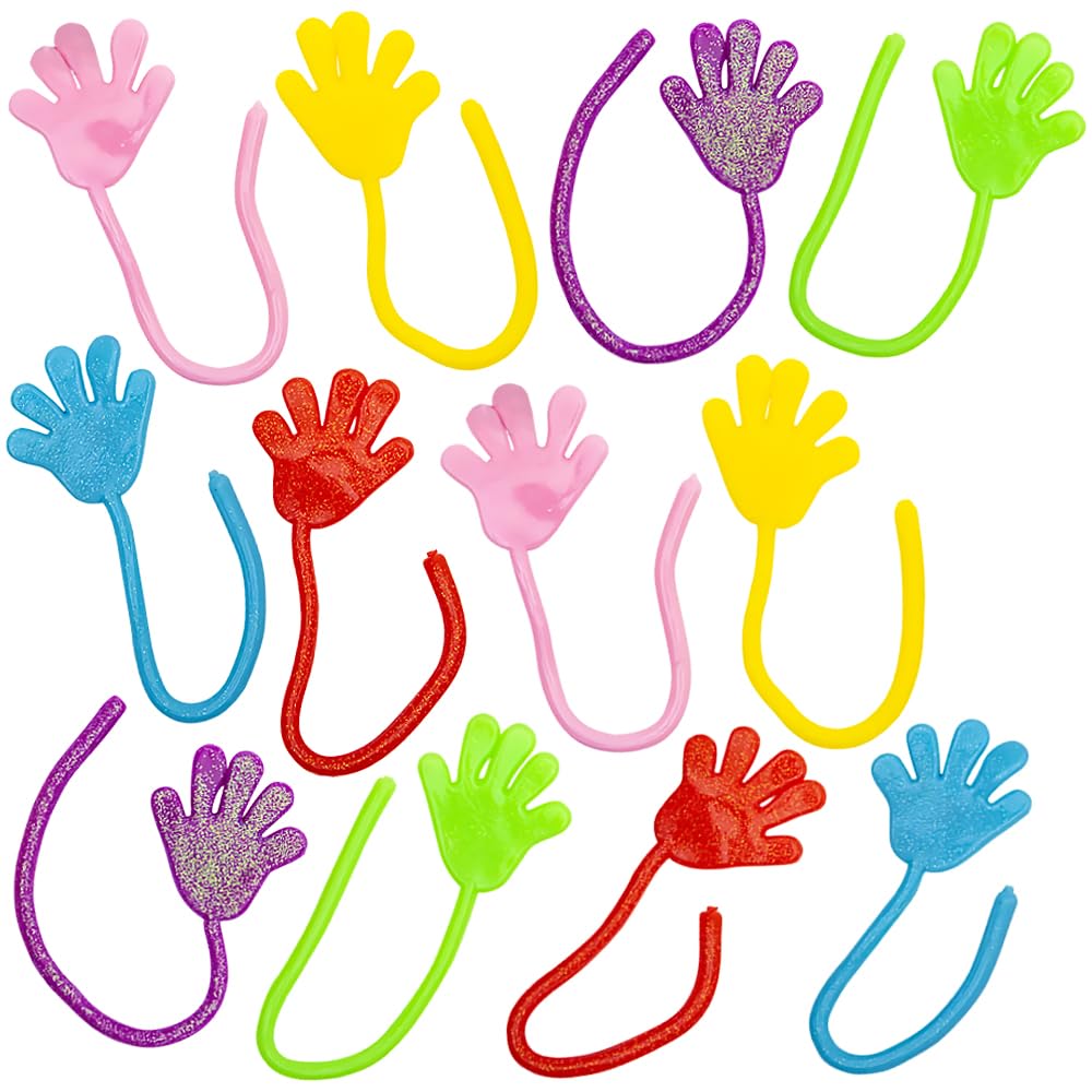 Rhode Island Novelty Glittery Sticky Hands - 12 Pack, Assorted Colors, Synthetic Material, Model SKGLHA7