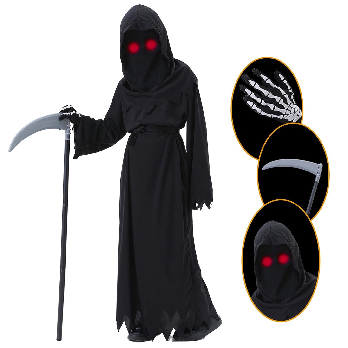 Clothand Grim Reaper Costume Kids Set, Death Scary Halloween Costumes For Kids Boys, Scary Ghost Cosplay Outfit Halloween Party