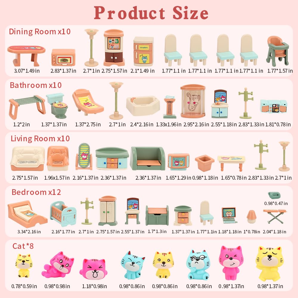 Bananmelonbm 50 Pack Kids Little Dollhouse Furniture Set Toys House Big Dreams For Baby Children Girls Boys Age 3+,Miniature Accessories Educational Pretend Play Toys For Toddler