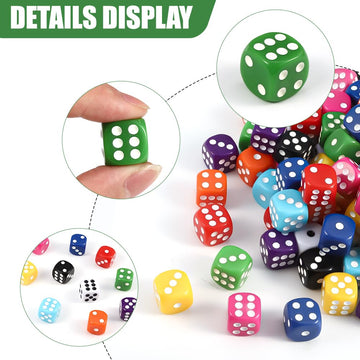 DIYDEC 100pcs 16mm Game Bulk Dice 10 Colors Acrylic 6 Sided Dice Set for Classroom Teaching Math Learning Standard Dice for Part