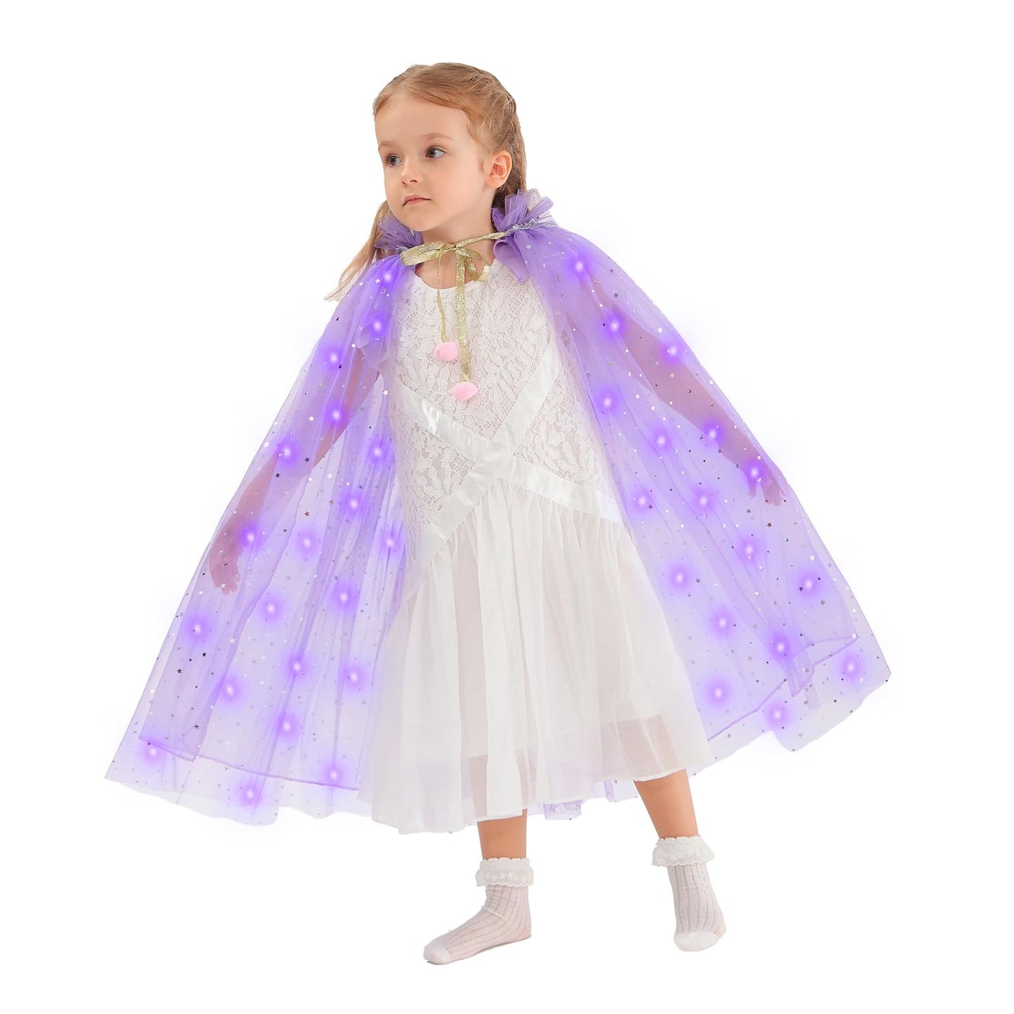 Hsctek Light Up Princess Cape, Purple Princess Dress Up Tulle Cape, Coloful Princess Outfit Costume Accessories Kids Toddlers Girls