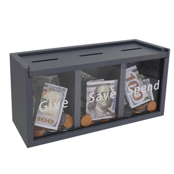 Mczxon Spend Save Give Piggy Bank For Kids, Money Coin Savings Piggy Bank Jar Box For Kids Child Safe Money Saver, Teach Children About Giving & Saving Money Piggy Box For Childrens Boys Girls, Blue