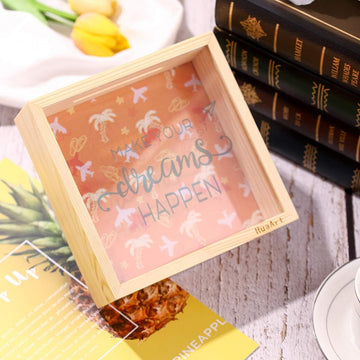 Piggy Banks For Adults, Wooden Money Coin Bank For Boys And Girls, Coin Bank Money Bank, Sized 6.5X6.5X2.2 Inch, Natural Wood Money Box, Printed On The Plexiglass Front-Make Your Dreams Happen.