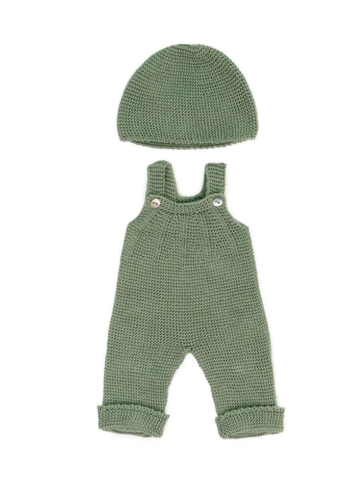 Miniland Clothes For Dolls 15'' Knitted Outfit Overall & Beanie Hat - Eco, Made In Spain, Quality, Role Play, Educational