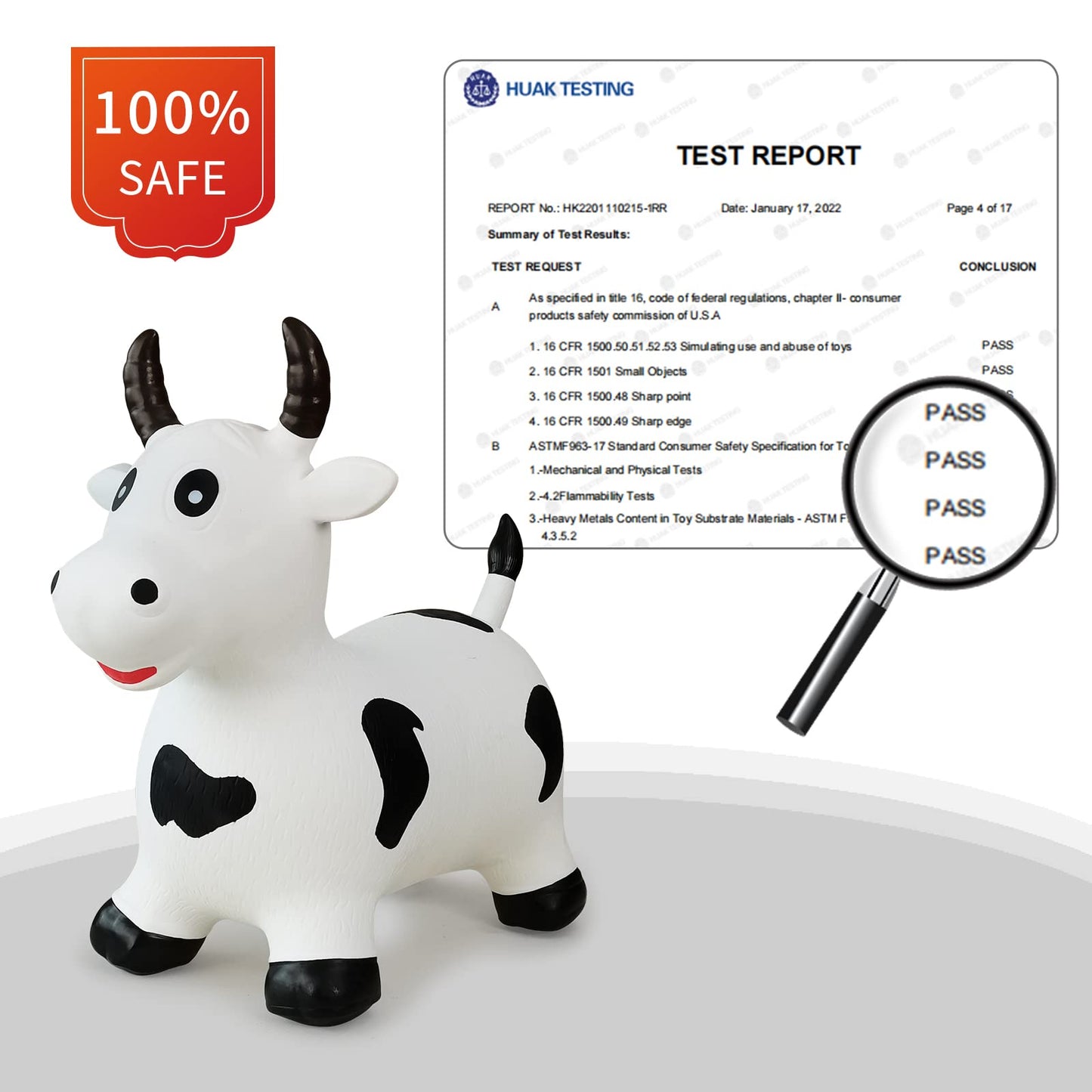 Hotmax Bouncy Cow Hopping Horse Toys, Inflatable Bouncing Animal Hopper For Toddlers Or Kids, Ride On Jumping Farm Toys For Boy Or Girl Birthday Gift 2 3 4 Year Old (White Cow)
