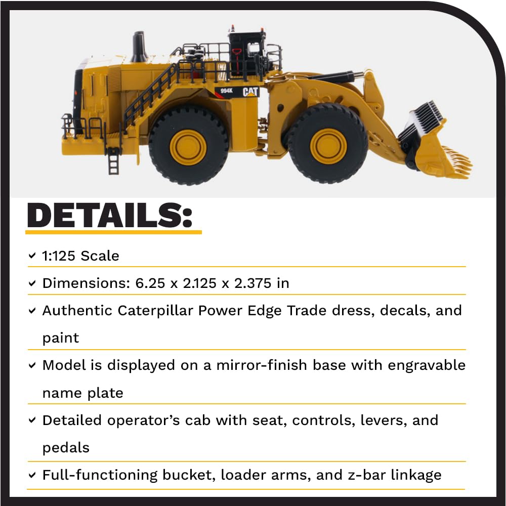 Diecast Masters 1:125 Caterpillar 994K Wheel Loader Truck, Metal Model, Yellow, Elite Series, Model DM85535