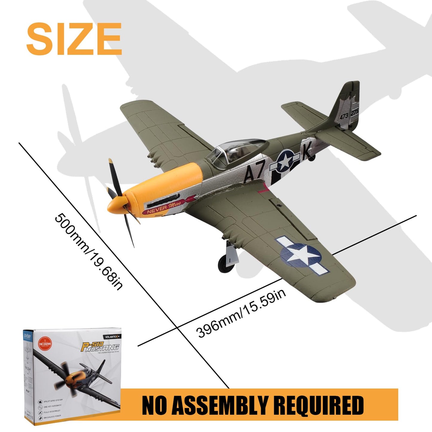 Rc Airplane Brushless P51D Mustang Rc Plane Ready To Fly Remote Control Airplane Fighter With 6-Axis Gyro, 3 Flight Modes & Aero