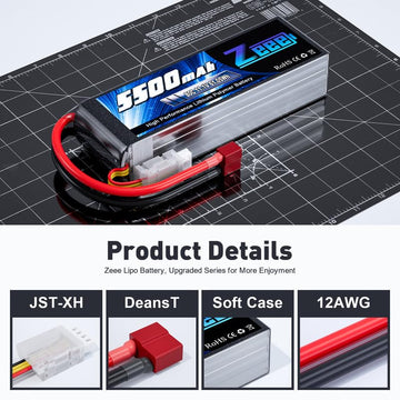 Zeee 3S Lipo Battery 5500mAh 11.1V 80C with Deans T Connector Soft Pack Battery for Airplane Helicopter F450 Quadcopter Car Truc
