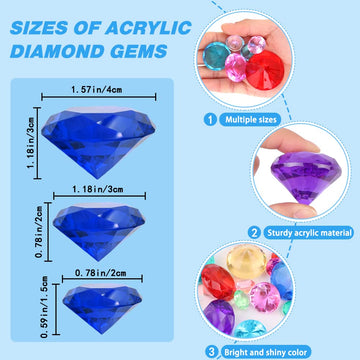 Yujun 46 Pcs Diving Gems Toys,Acrylic Big Diamond Pool Gems With Pirate Treasure Chest Summer Beach Underwater Swimming Toys For Kids Birthday Swimming Pool Party Favors Fish Tank Stuffer (3 Sizes)
