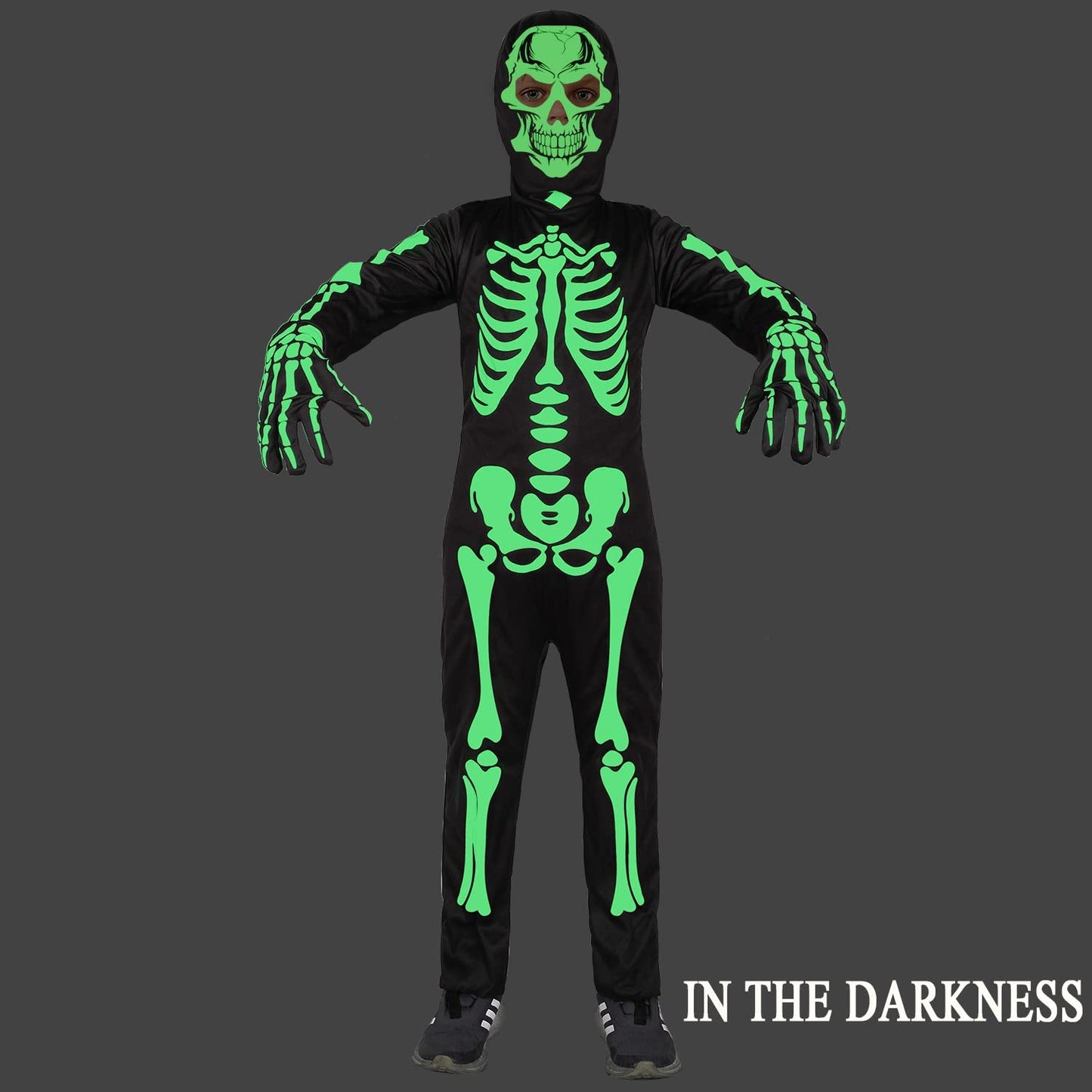 Sicypoty Kids Skeleton Costume Glow In The Dark Halloween Costume For Boys Black 5-7Years