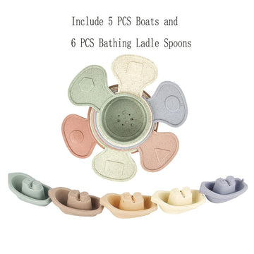 Bath Toys Floating Boats With Bathing Spoon, 11 Pcs Bathtub Mold Free Bath Toy For Babies Water Table Toys Toddler Birthday Gift For Preschool Boys/Girls