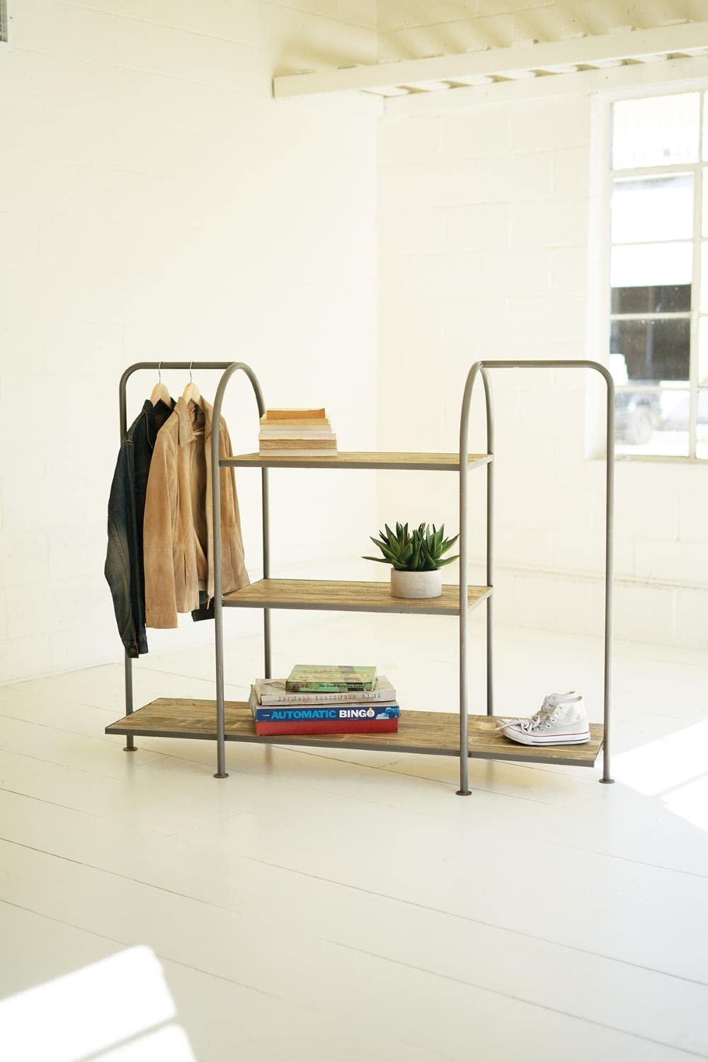 Horizontal Recycled Wood And Metal Display Unit