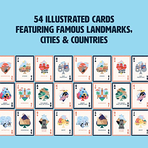 Ridleys Games: Travel Destinations Playing Cards | Full Deck of Cards with 54 Unique Travel Destinations | Travel Fun Facts on