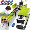 Diuerma Carrier Truck Race Track Playset for Boys, Foldable 3 Layer, Includes 8 Cars, Green, Ages 3-6+
