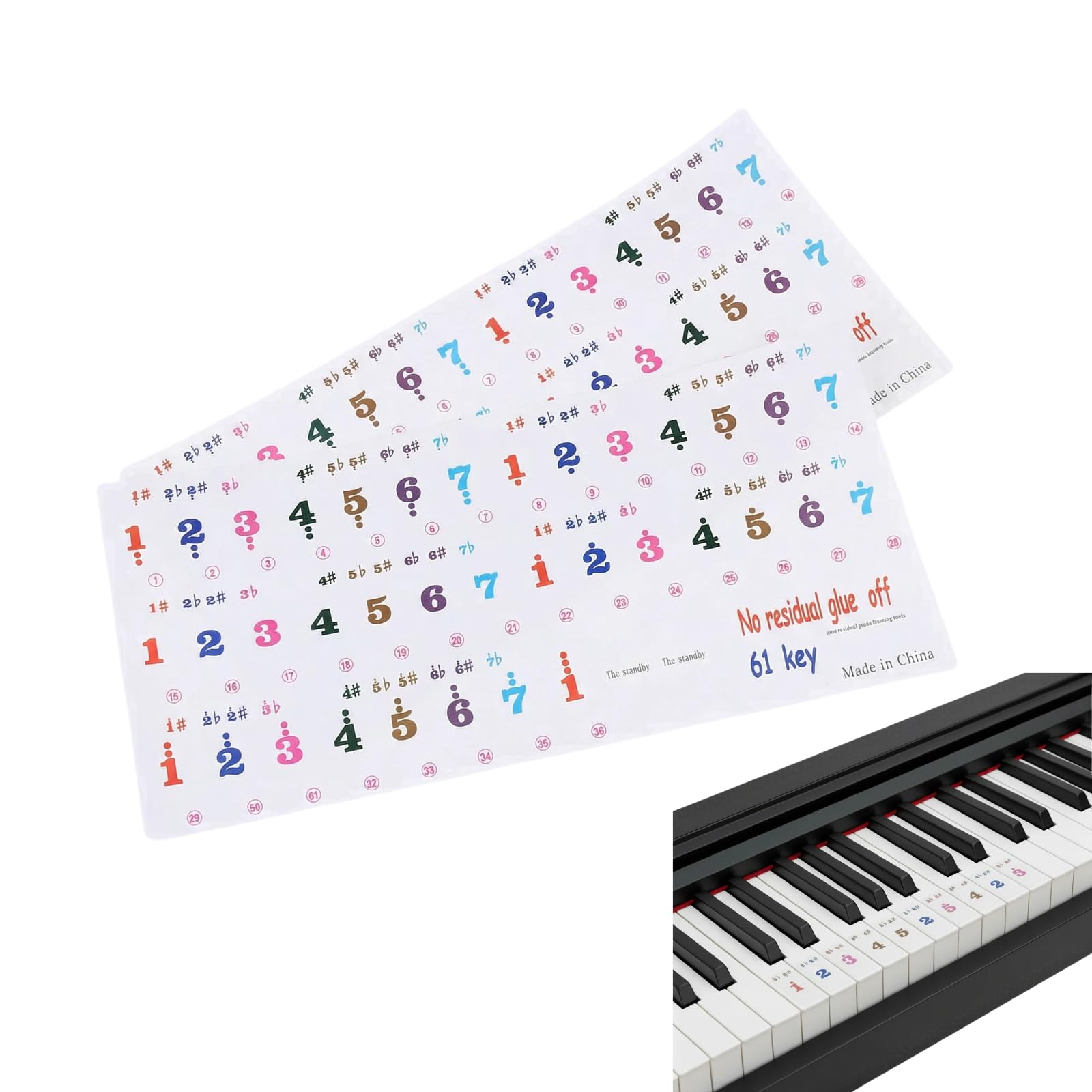 SUPVOX Piano Keyboard Stickers for Beginners 2 Sheets Adhesive Numbered Decals for 61 Key Piano Easy to Apply and Remove Music L